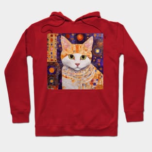 Gustav Klimt Style Tabby Cat Kitten with Green Eyes in a Starry Night Hoodie